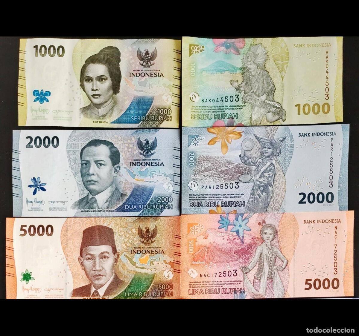 Billetes extranjeros: Indonesia Set 3 pcs 1000 2000 y 5000 Rupiah 2022 Sin Circular