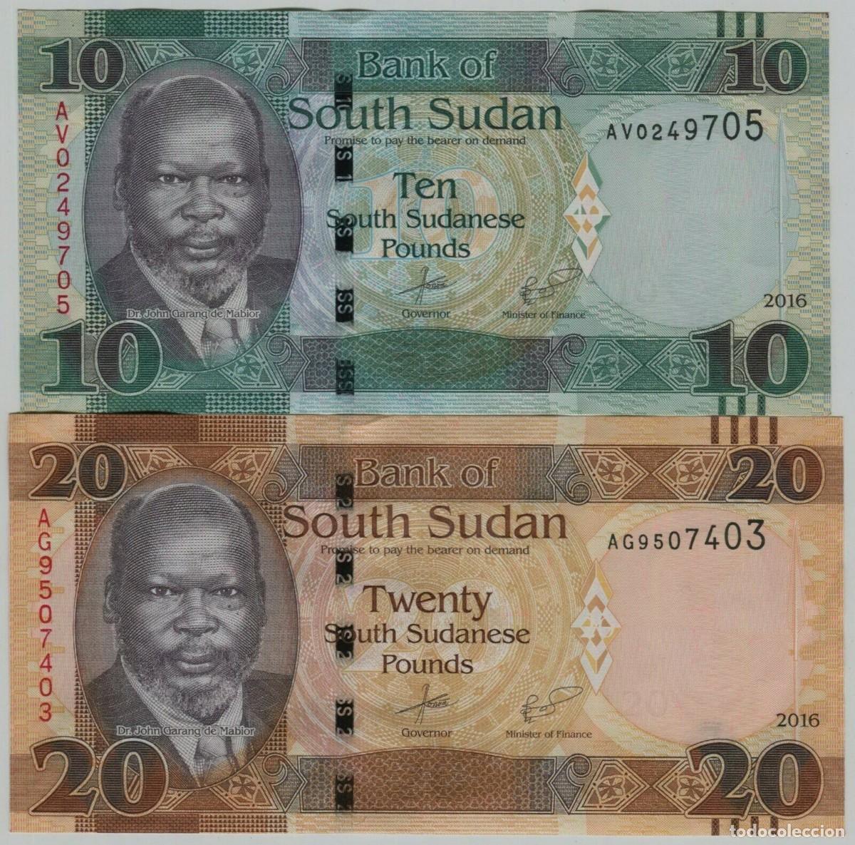 Billetes extranjeros: Sudan del Sur Set 2 pcs 10 y 20 Libras Sudanesas 2016 Sin Circular