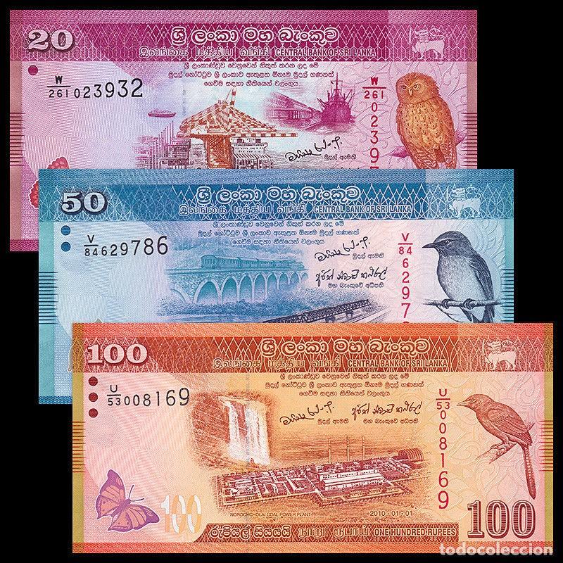 Billetes extranjeros: Sri Lanka Set 3 pcs 20 50 y 100 Rupias 2015-2022 Sin Circular