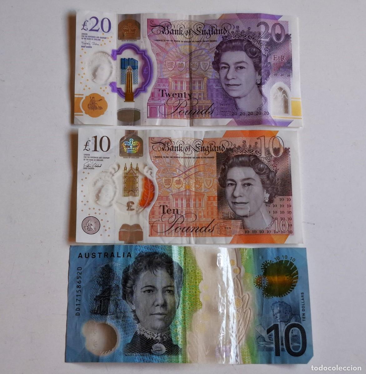 Billetes extranjeros: LOTE DE BILLETES VARIOS ENGLAND 20 Y 10 POUNDS + AUSTRALIA 10 DOLLARS POLYMER