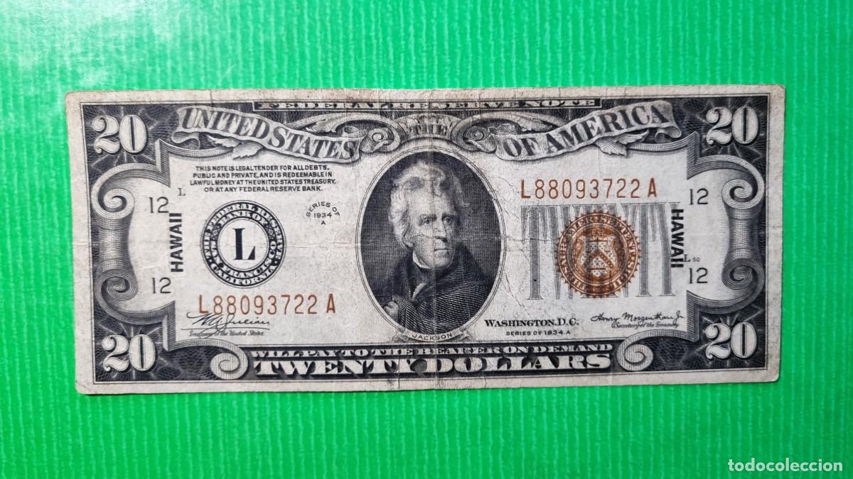 Billetes extranjeros: ESTADOS UNIDOS USA HAWAII SOBREIMPRESION|SOLO ACEPTO PAYPAL| BILLETE $ 20 DOLARES 1934 LEER DESCRIPC