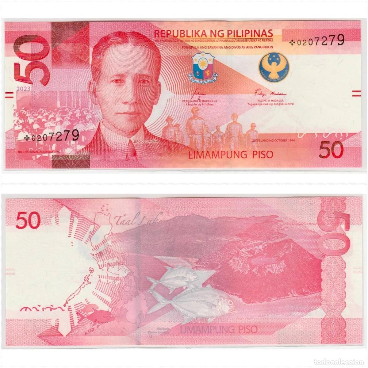 Billetes extranjeros: Filipinas 50 Pesos 2023 Reemplazo n/s *0207279 Sin Circular (ver foto)