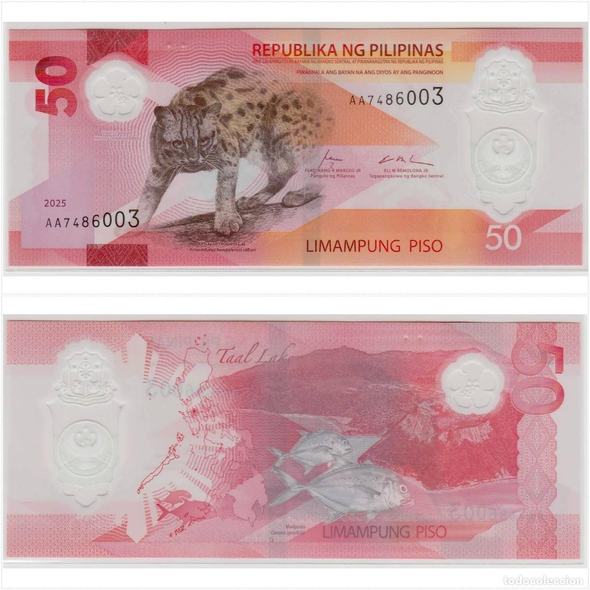 Billetes extranjeros: Filipinas 50 Pesos 2025 n/s AA74886003 Sin Circular (ver foto)