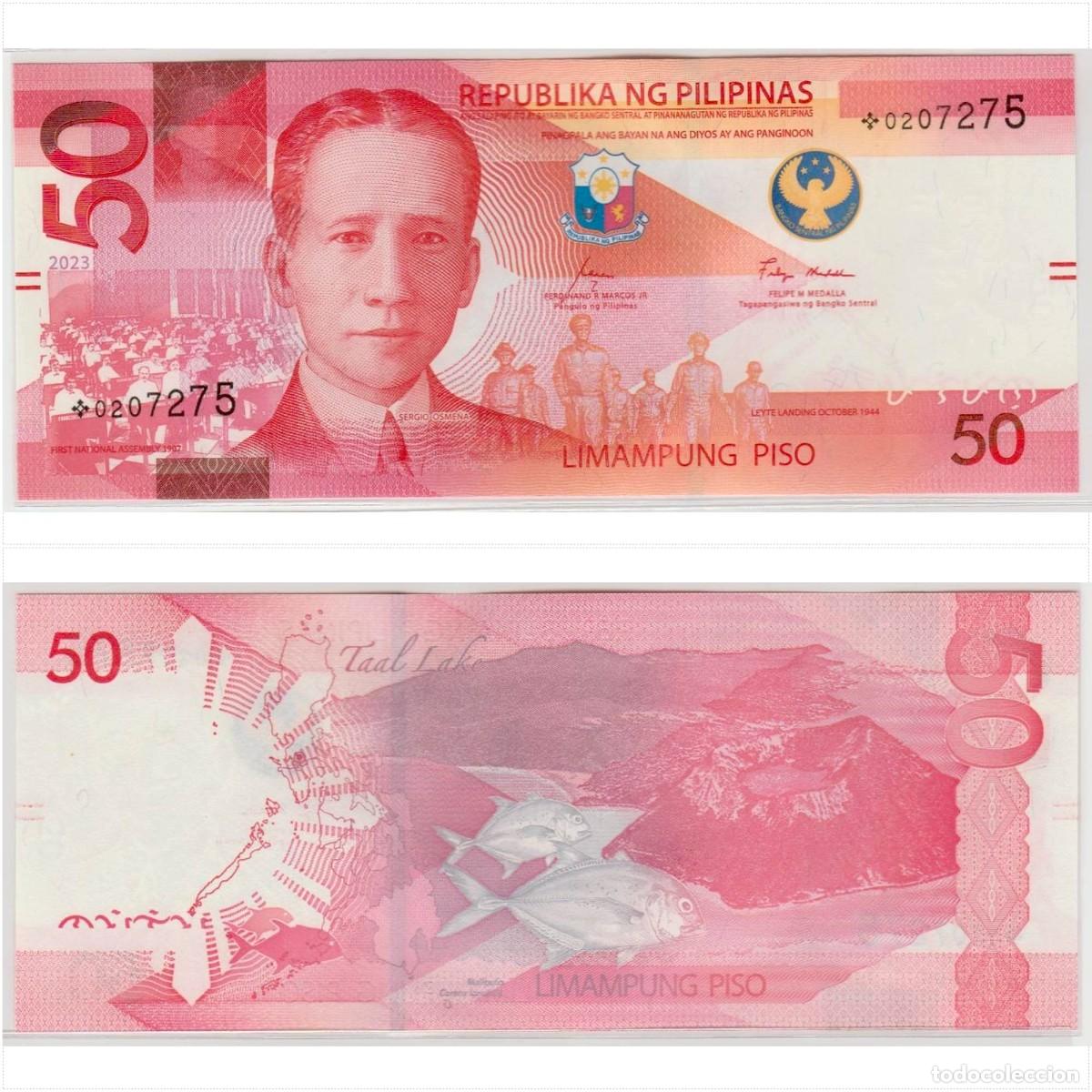 Billetes extranjeros: Filipinas 50 Pesos 2023 Reemplazo n/s *0207275 Sin Circular (ver foto)