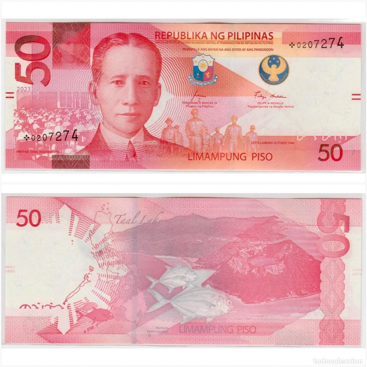 Billetes extranjeros: Filipinas 50 Pesos 2023 Reemplazo n/s *0207274 Sin Circular (ver foto)
