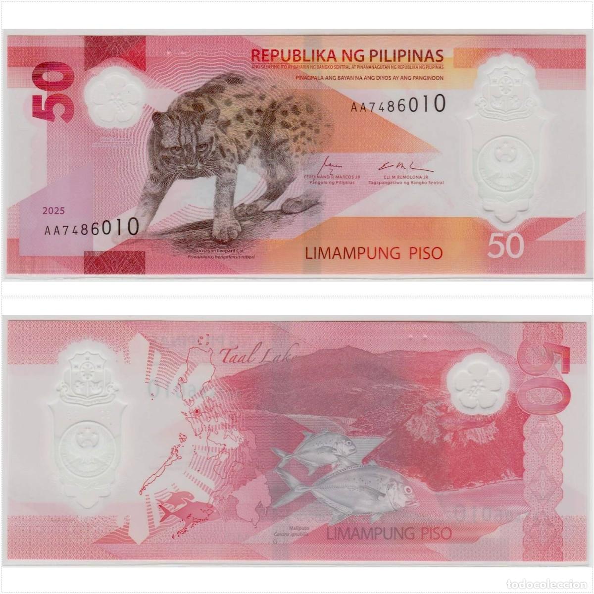 Billetes extranjeros: Filipinas 50 Pesos 2025 n/s AA7486010 Pol&iacute;mero Sin Circular (ver foto)