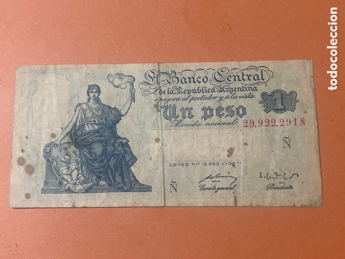 Billetes extranjeros: 186B. BILLETE - UN PESO - BANCO CENTRAL DE LA REP&Uacute;BLICA ARGENTINA