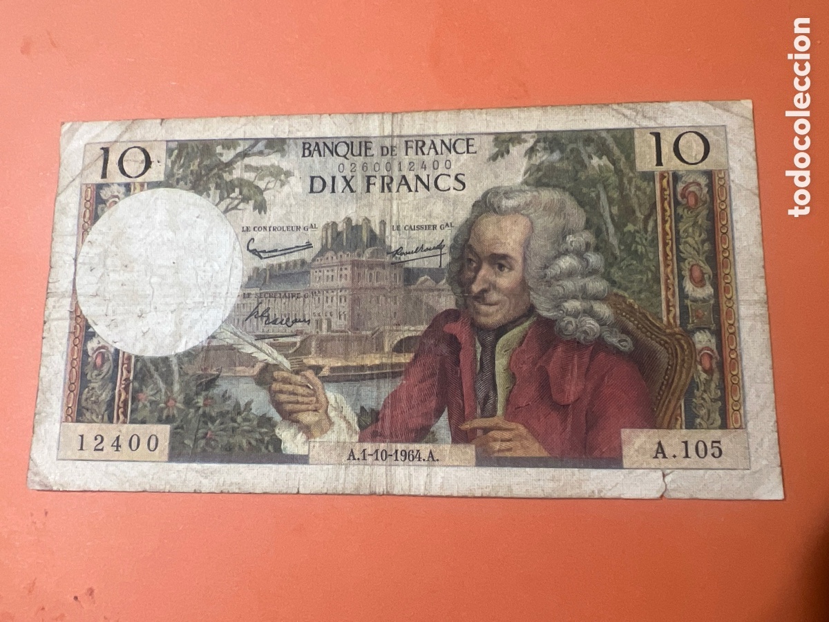 Billetes extranjeros: 193B. BILLETE - BILLETE 10 FRANCOS VOLTAIRE - 1964