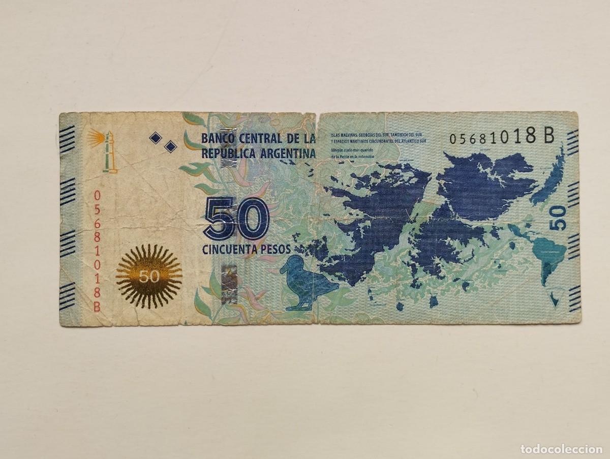 Billetes extranjeros: BILLETE 50 PESOS ARGENTINA ISLAS MALVINAS - REVERSO GAUCHO ANTONIO RIVERO