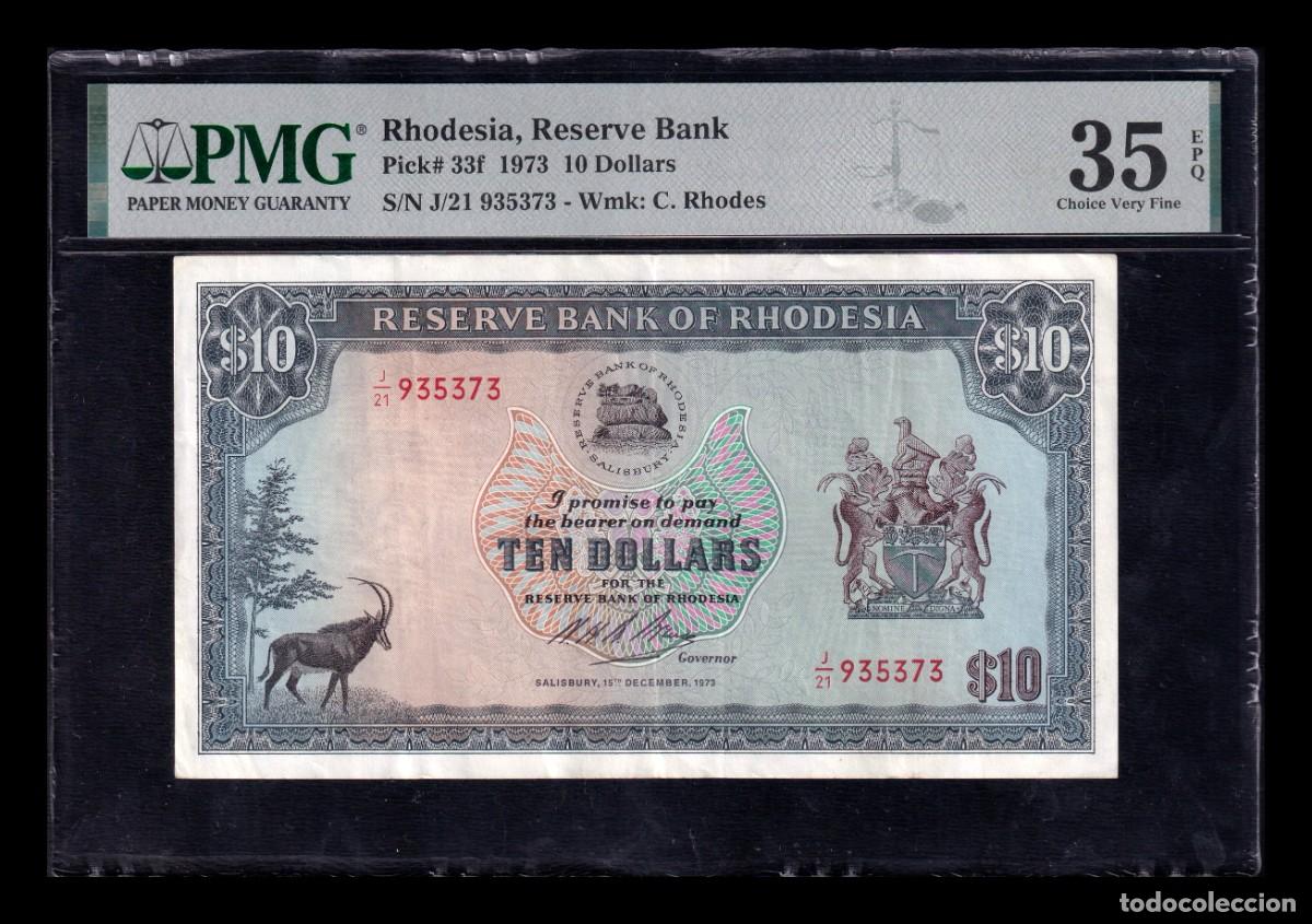 Billetes extranjeros: Rodesia 10 D&oacute;lares 1973 Pick 33f PMG 35 EPQ Mbc/+ Vf/+