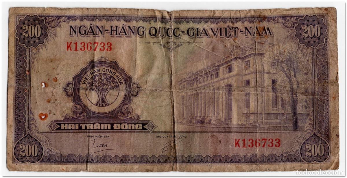 Billetes extranjeros: SOUTH VIETNAM,200 DONG,1958,P.9,FEW PIN HOLES,SMALL TEARS