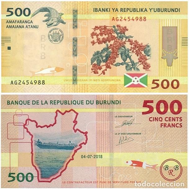 Billets internationaux: Billete Burundi 500 Francos francs 2018 UNC S/C Africa Pick 50b