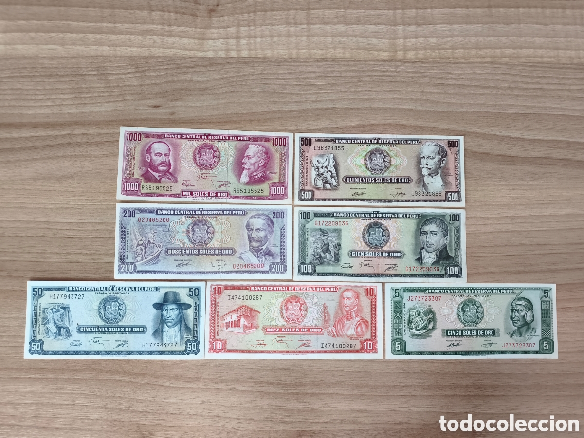 Billets internationaux: Lote 7 billetes Per&uacute; a&ntilde;os 70