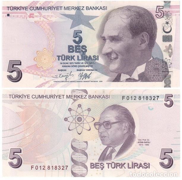 Billetes extranjeros: Billete Turqu&iacute;a 5 liras 2009 UNC S/C Europa Pick 222f