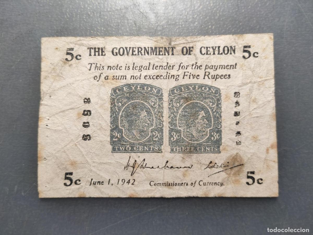 International Banknotes: CEYLON CEILAN 5 CENTS 01/06/1942 P-42