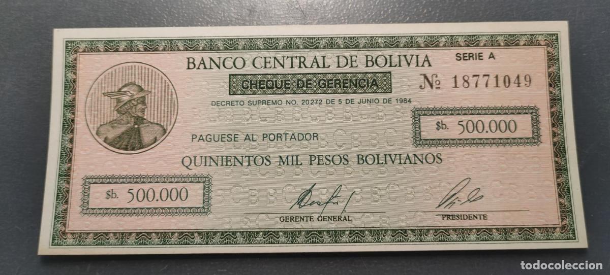 Billetes extranjeros: BOLIVIA 500.000 PESOS BOLIVIANOS 05/06/1984 P-189 SC UNC