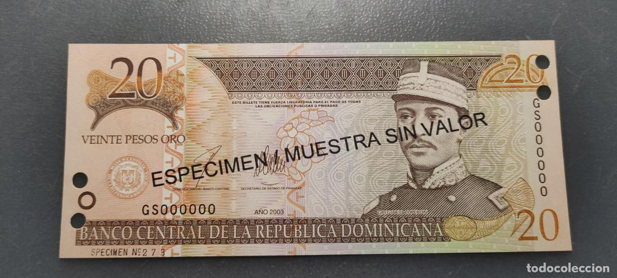Billetes extranjeros: REPUBLICA DOMINICANA DOMINICAN REPUBLIC 20 PESOS 2003 P-169 &rdquo;SPECIMEN&rdquo;