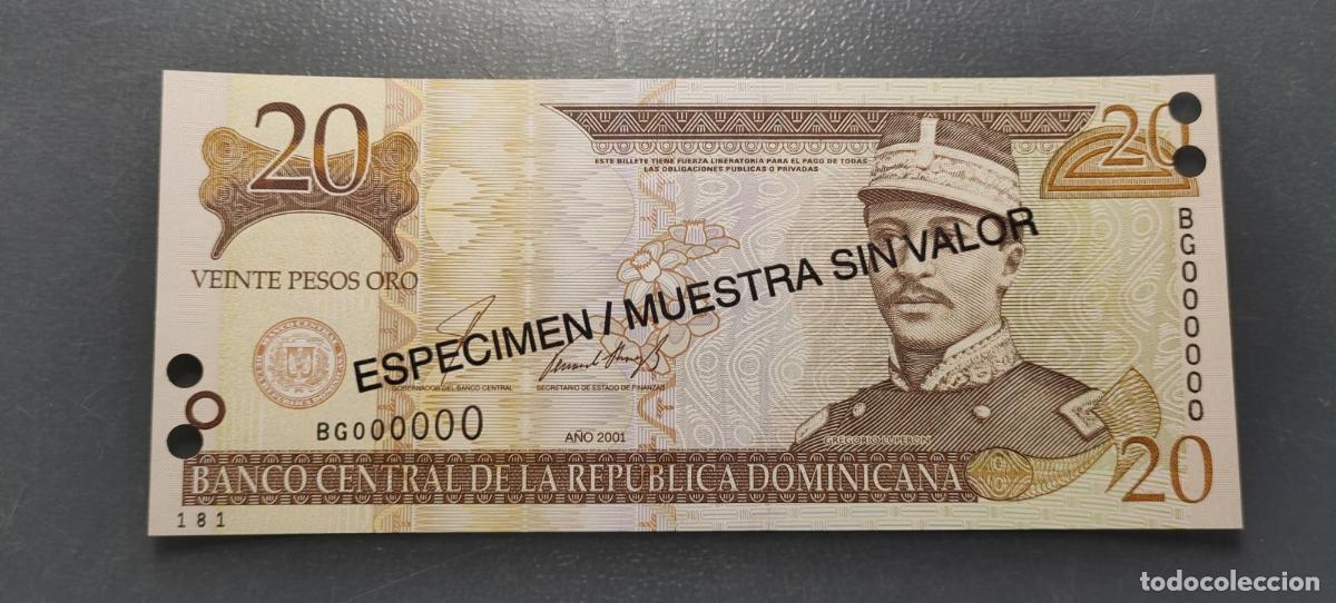 Billetes extranjeros: REPUBLICA DOMINICANA DOMINICAN REPUBLIC 20 PESOS 2001 P-169 &rdquo;SPECIMEN&rdquo;