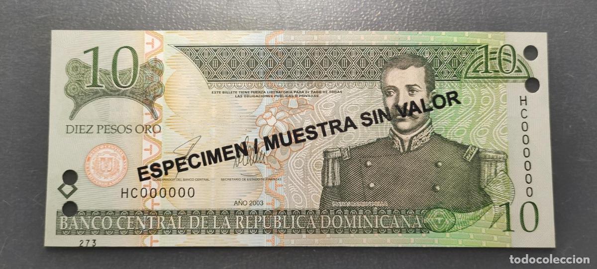Billetes extranjeros: REPUBLICA DOMINICANA DOMINICAN REPUBLIC 10 PESOS 2003 P-168 &rdquo;SPECIMEN&rdquo;