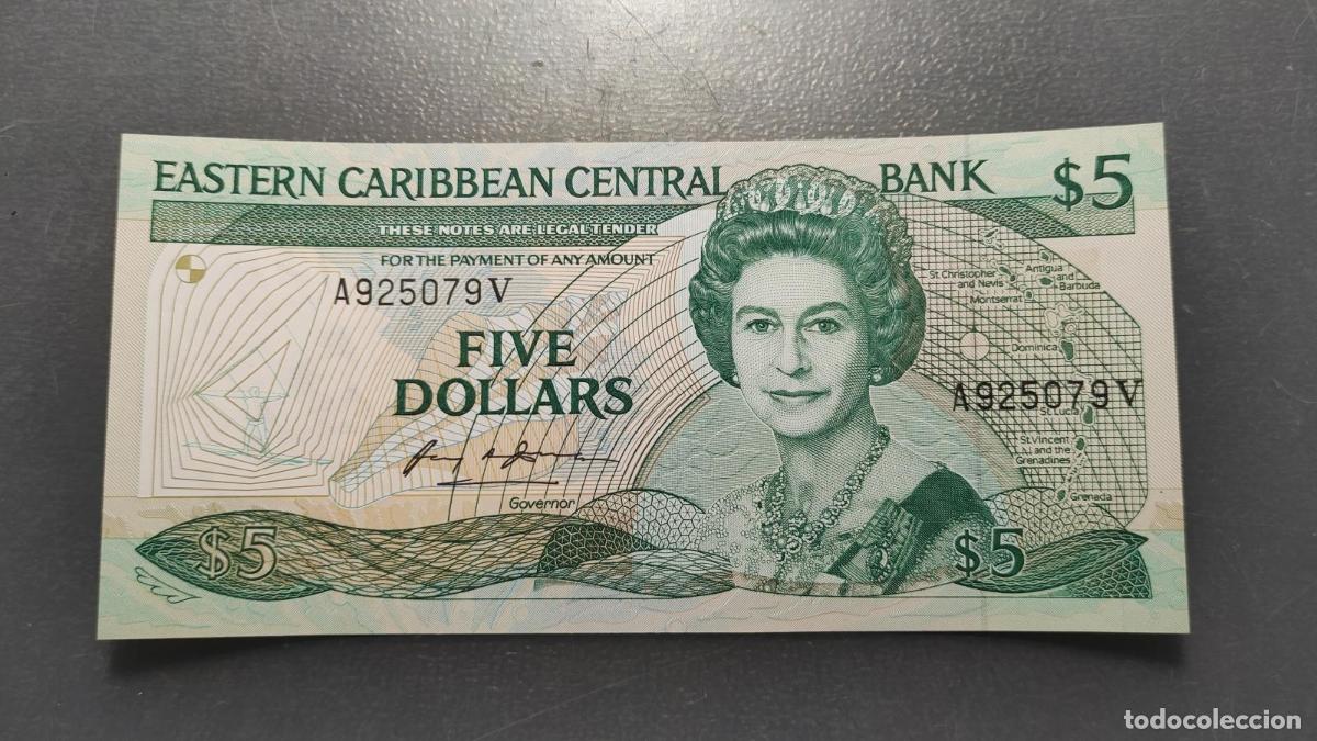 Billetes extranjeros: EAST CARIBBEAN STATES 5 DOLLARS 1986-1988 P-18V (ST VINCENT) SC UNC