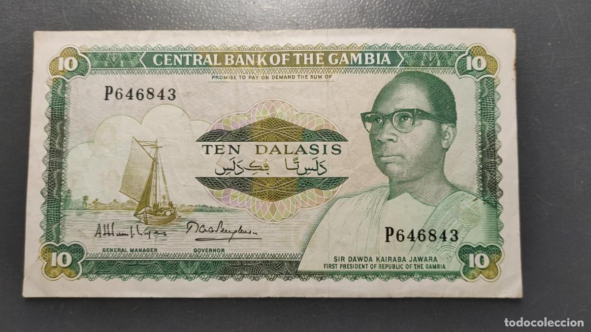 Billetes extranjeros: GAMBIA 10 DALASIS 1987-1990 P-10a BC+/MBC-