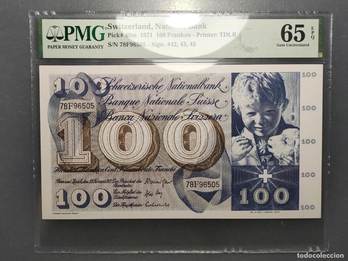 Billetes extranjeros: SUIZA SWITZERLAND 100 FRANKEN 1971 P-49m SC UNC 65 EPQ