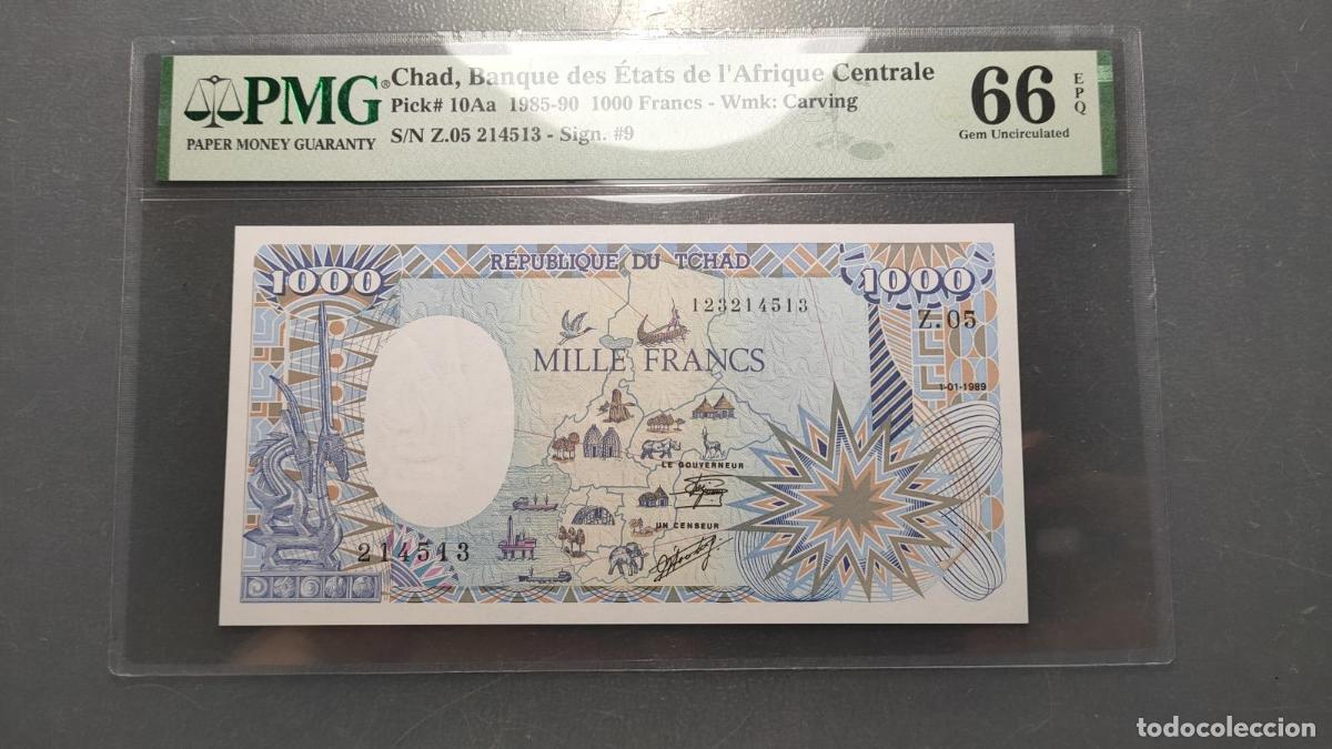 Billetes extranjeros: CHAD 1000 FRANCS 1985-1990 P-10Aa SC UNC 66 EPQ