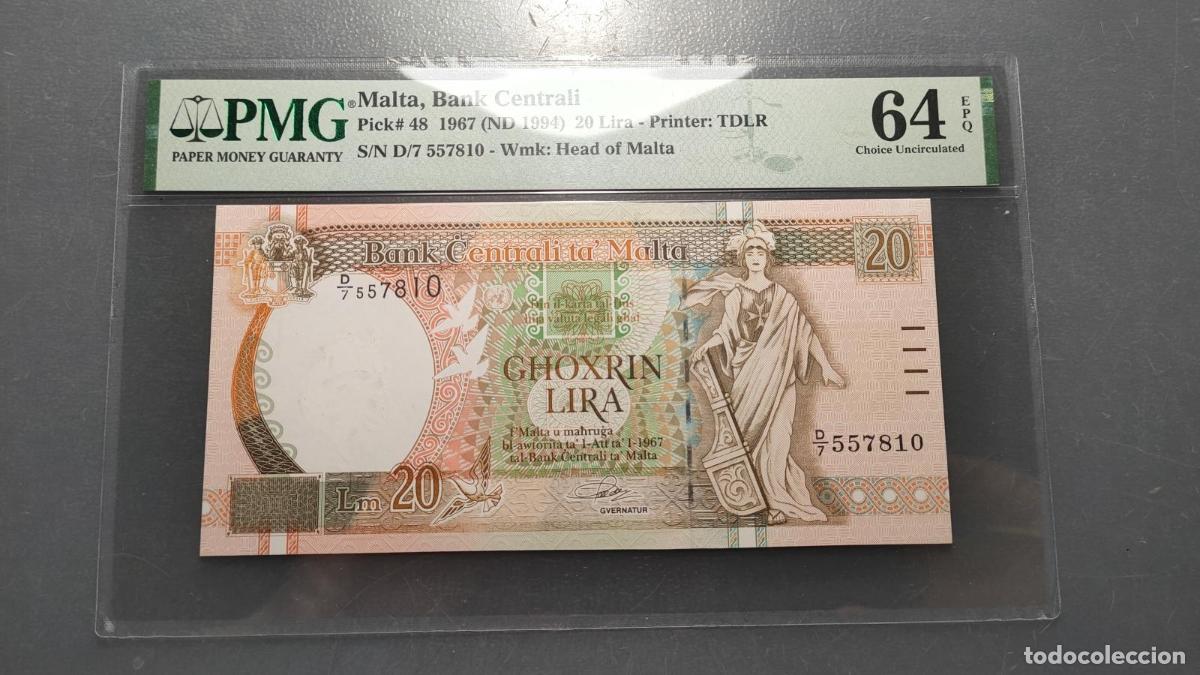 Billetes extranjeros: MALTA 20 LIRA 1967 (ND 1994) P-48 SC UNC 64 EPQ