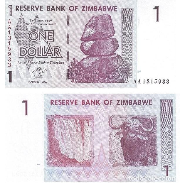 Billetes extranjeros: Billete Zimbawe 1 D&oacute;lar Dollar 2007 UNC Pick 65a