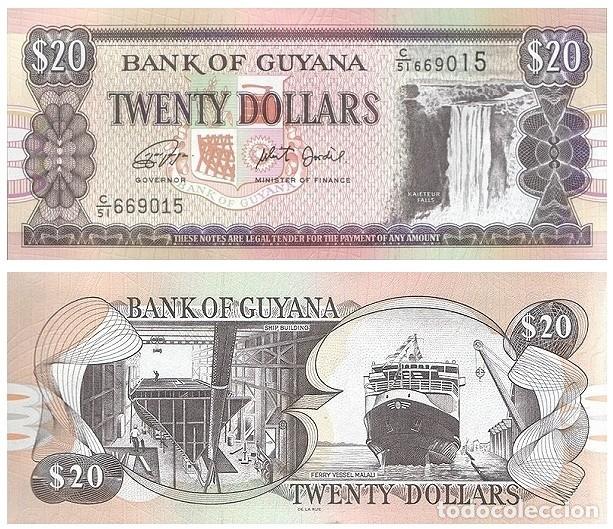 Billetes extranjeros: Billete Guyana 20 Dolares Dollars 1996 UNC Am&eacute;rica Pick 30g