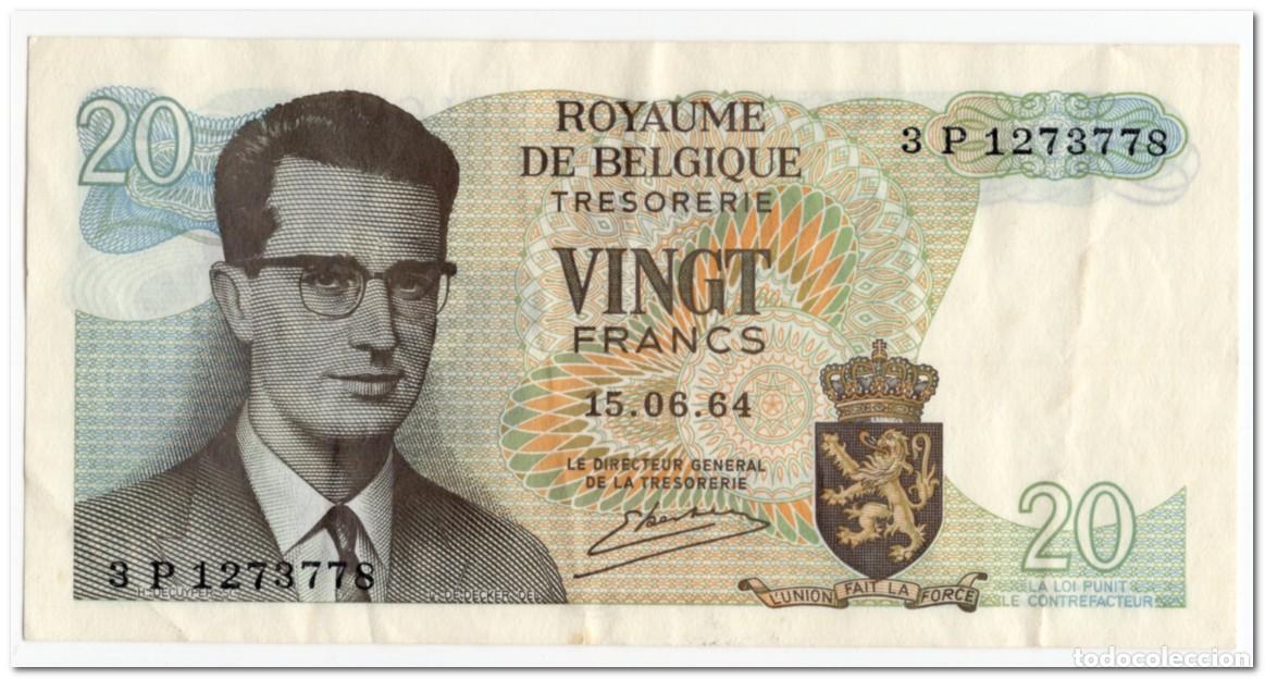 Billetes extranjeros: BELGIUM,20 FRANCS,1964,P.138,VF