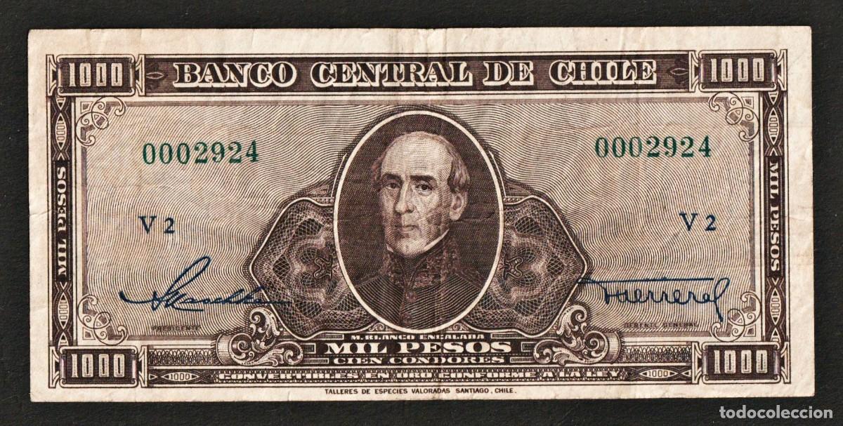 Billetes extranjeros: Chile 1.000 pesos / 100 c&oacute;ndores ND1947-59 P-116 , billete VF
