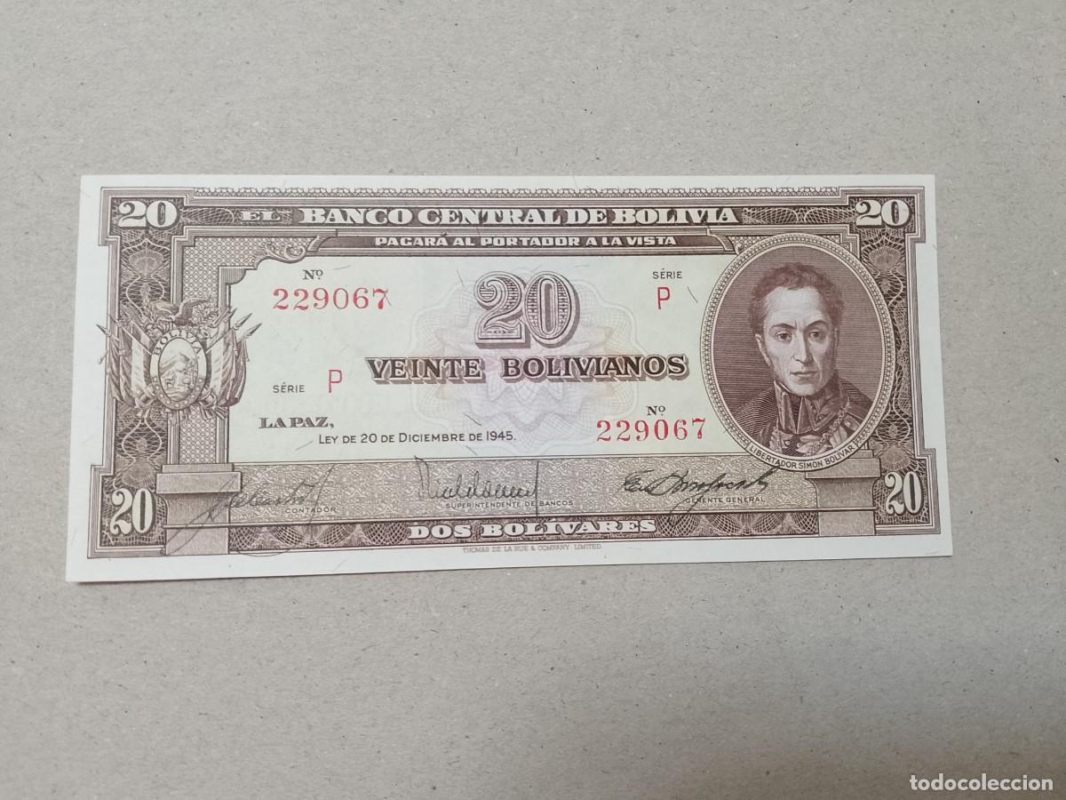 Billetes extranjeros: Billete Bolivia, 20 bolivianos, a&ntilde;o 1945, UNC