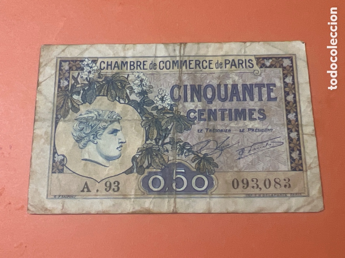 Billetes extranjeros: B213. Billete Paris 1920, 0,50 centimes Chambre de commerce de Paris