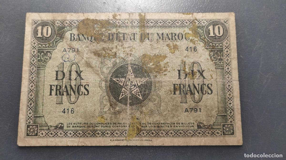 Billetes extranjeros: MOROCCO MARRUECOS 10 FRANCS 1944 P-25