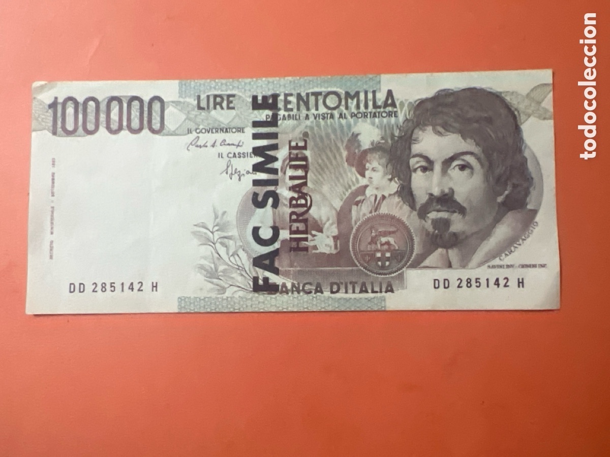 Billetes extranjeros: B226. BILLETE Italia 100000 Lire Caravaggio 1983 -FACSIMILE