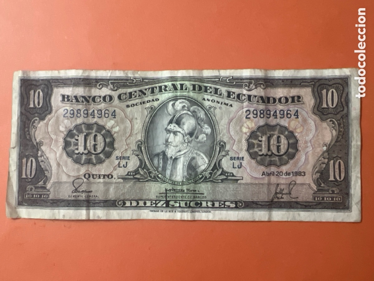 Billetes extranjeros: B225. BILLETE ECUADOR - 10 SUCRES 1983