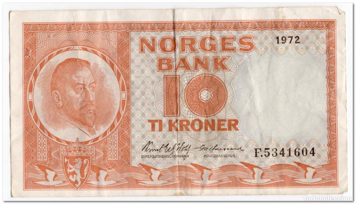 Billetes extranjeros: NORWAY,10 KRONOR,1972,P.31f,FINE