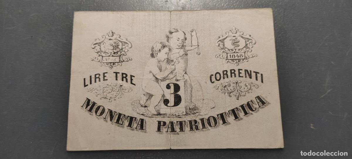 Banconote internazionali: ITALIA VENEZIA VENECIA 3 LIRE 3 LIRAS 1848 MONETA PATRIOTTICA
