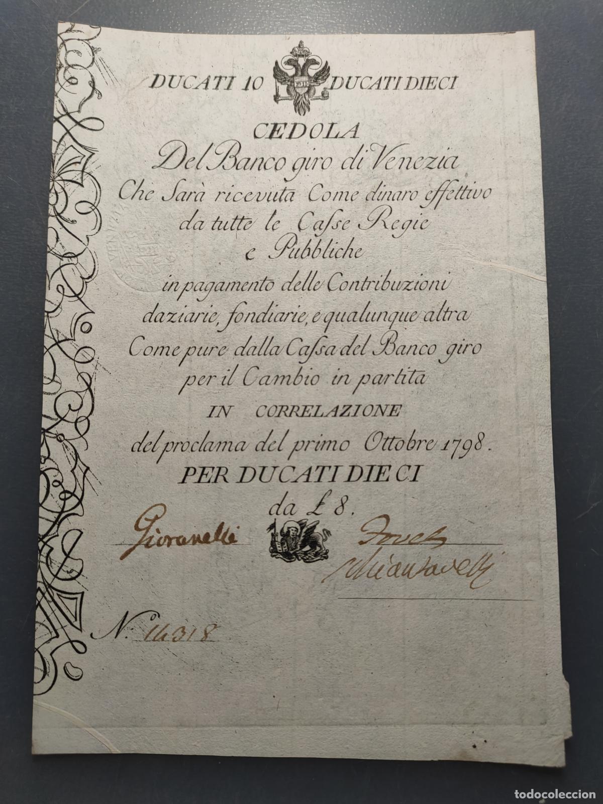Banconote internazionali: ITALIA VENICE VENEZIA AUSTRIA 10 DUCATI 01/10/1798 PS181