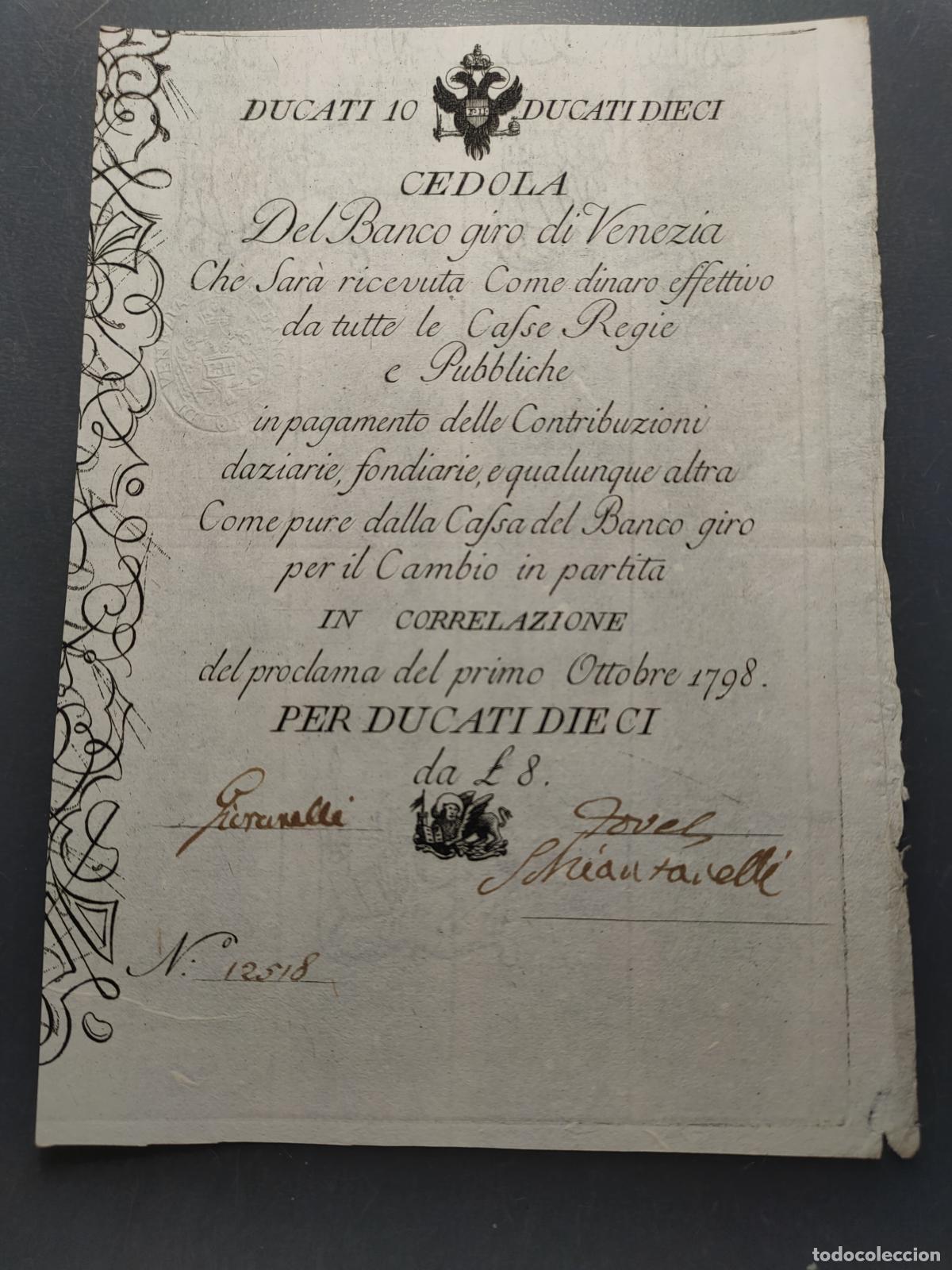 Banconote internazionali: ITALIA VENICE VENEZIA AUSTRIA 10 DUCATI 01/10/1798 PS181