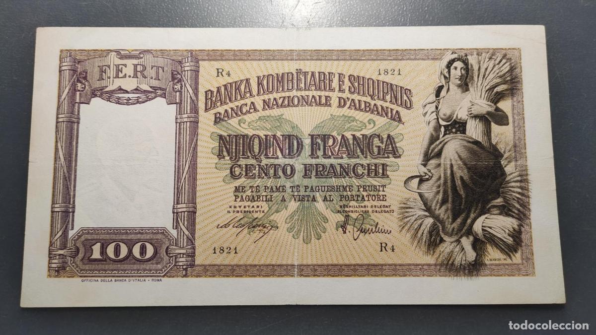 Banconote internazionali: ALBANIA ITALIAN OCCUPATION 100 FRANGA 1940 P-8 MBC+ PLANCHADO