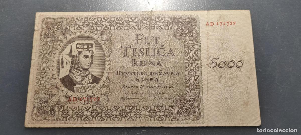 Banconote internazionali: CROACIA CROATIA 5000 KUNA 1943 P-14 BC+/MBC-