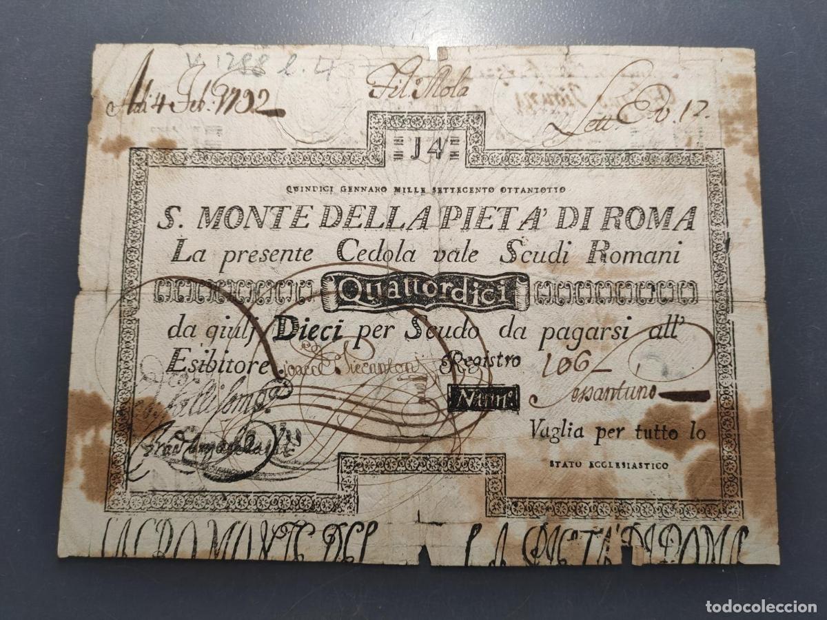 Billetes extranjeros: ESTADOS PAPALES PAPAL STATES ROMA SACRO MONTE PIETA 14 SCUDI (1785-1797)