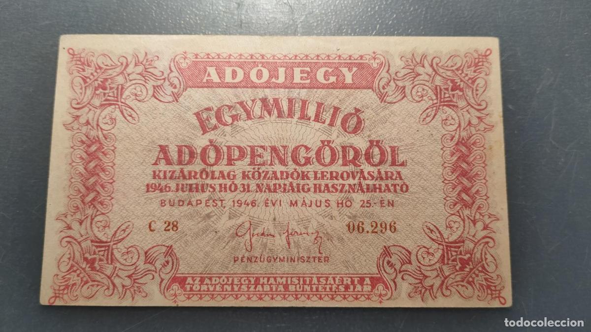 Billetes extranjeros: HUNGRIA HUNGARY 1.000.000 ADOPENGO 25/05/1946 P-140a MBC+