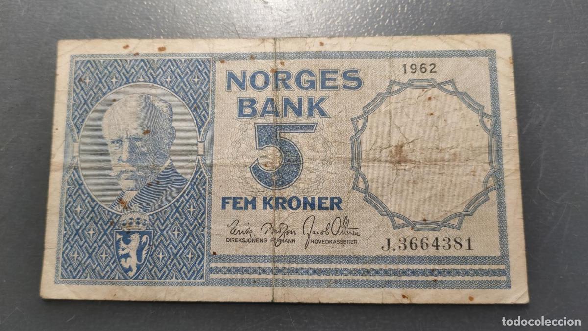Billetes extranjeros: NORUEGA NORWAY 5 KRONER 1962 P-30g