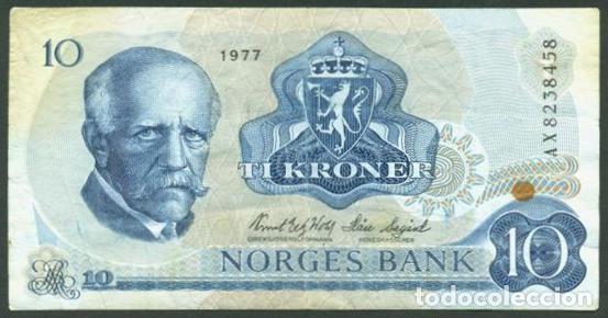 Billetes extranjeros: NORUEGA (NORWAY). 10 kroner 1977. Pick 36c.
