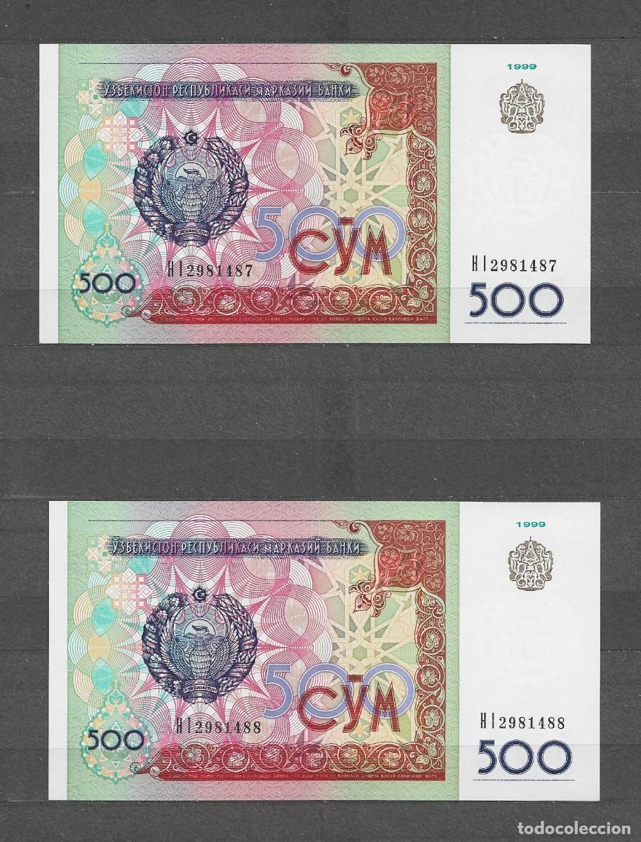 Billetes extranjeros: Billetes de Uzbequist&aacute;n 1999 - 500 Som - Pareja Correlativa S/C