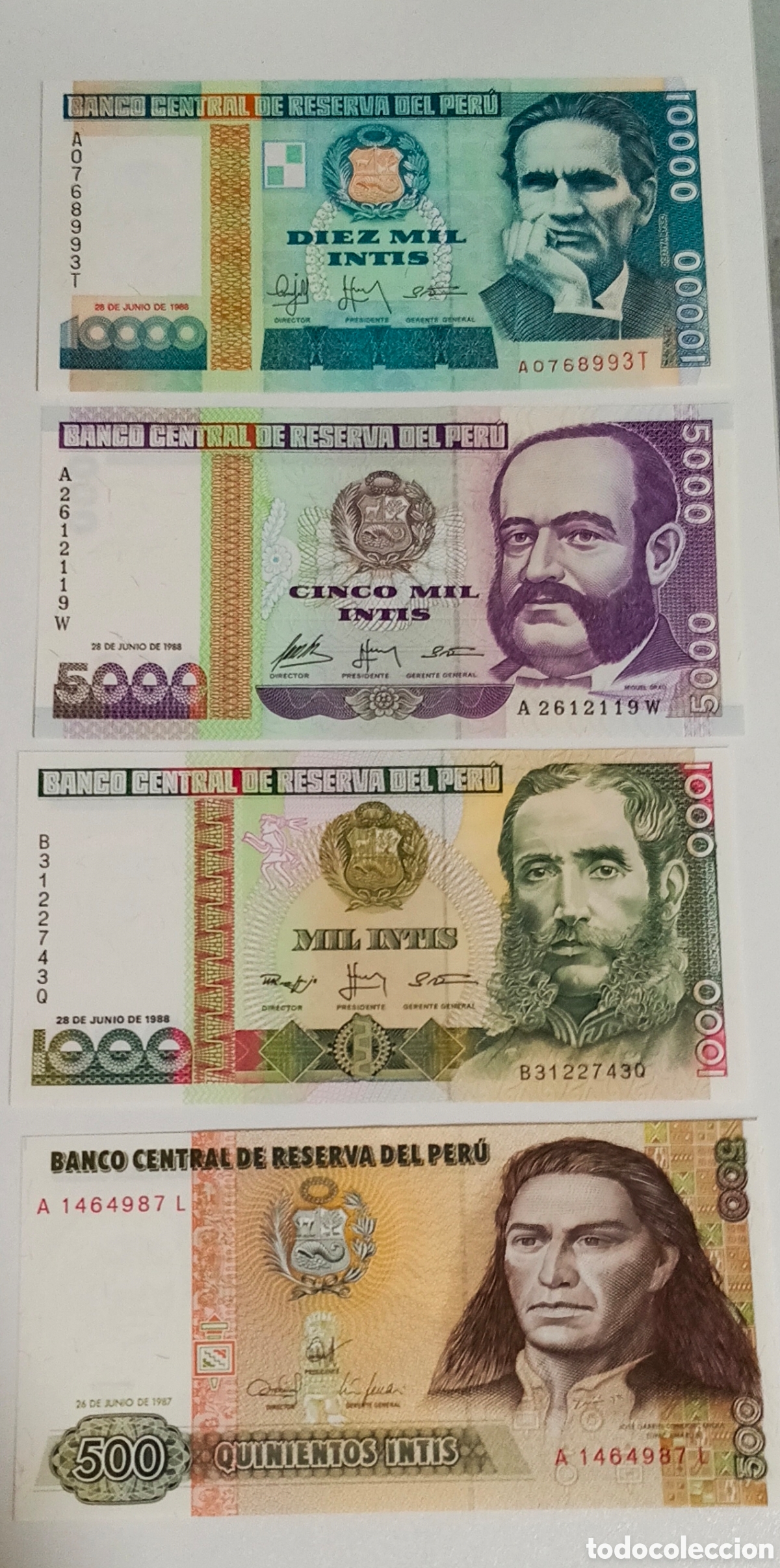 Banconote internazionali: Set 4 billetes Peru originales % s/c