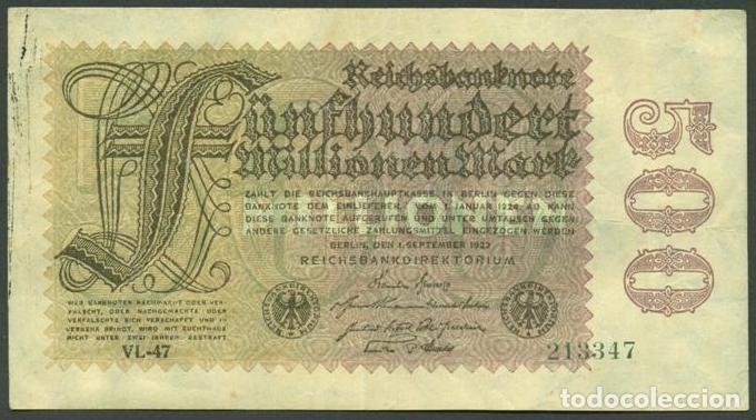 International Banknotes: ALEMANIA (Rep. Weimar). 500 millionen mark 1.9. 1923. Pick 108. Unifaz.